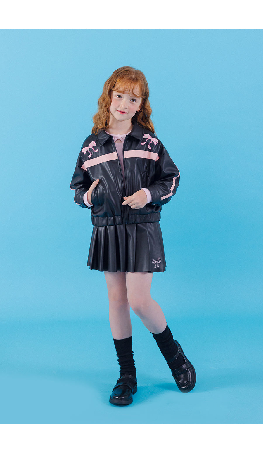 I LOVE J Sheering ribbon leather jacket