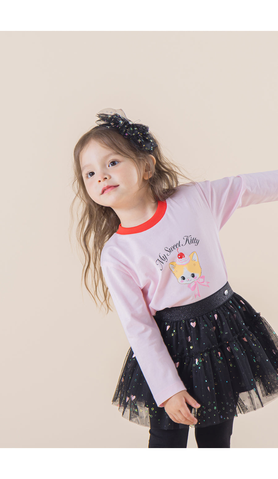I LOVE J QP/My sweet kitty color-contrast single t-shirt