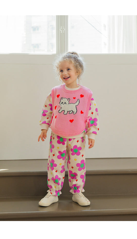 I LOVE J TODDLER cat heart knit vest