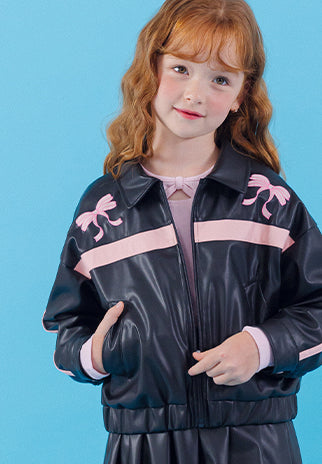 I LOVE J Sheering ribbon leather jacket