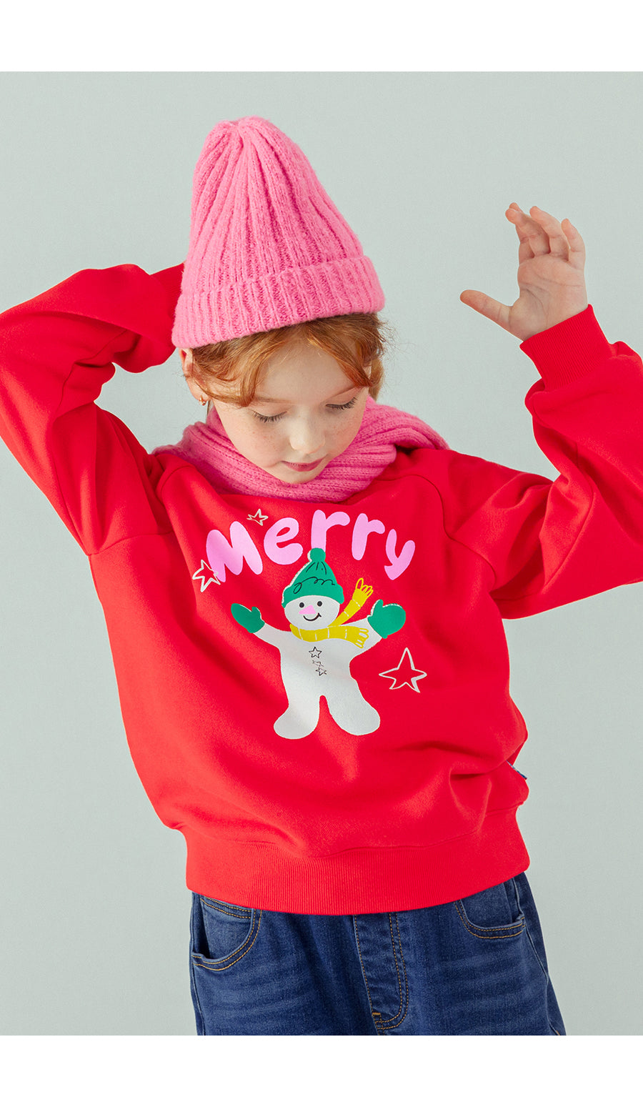 I LOVE J Merry snowman fleece mtm(red)