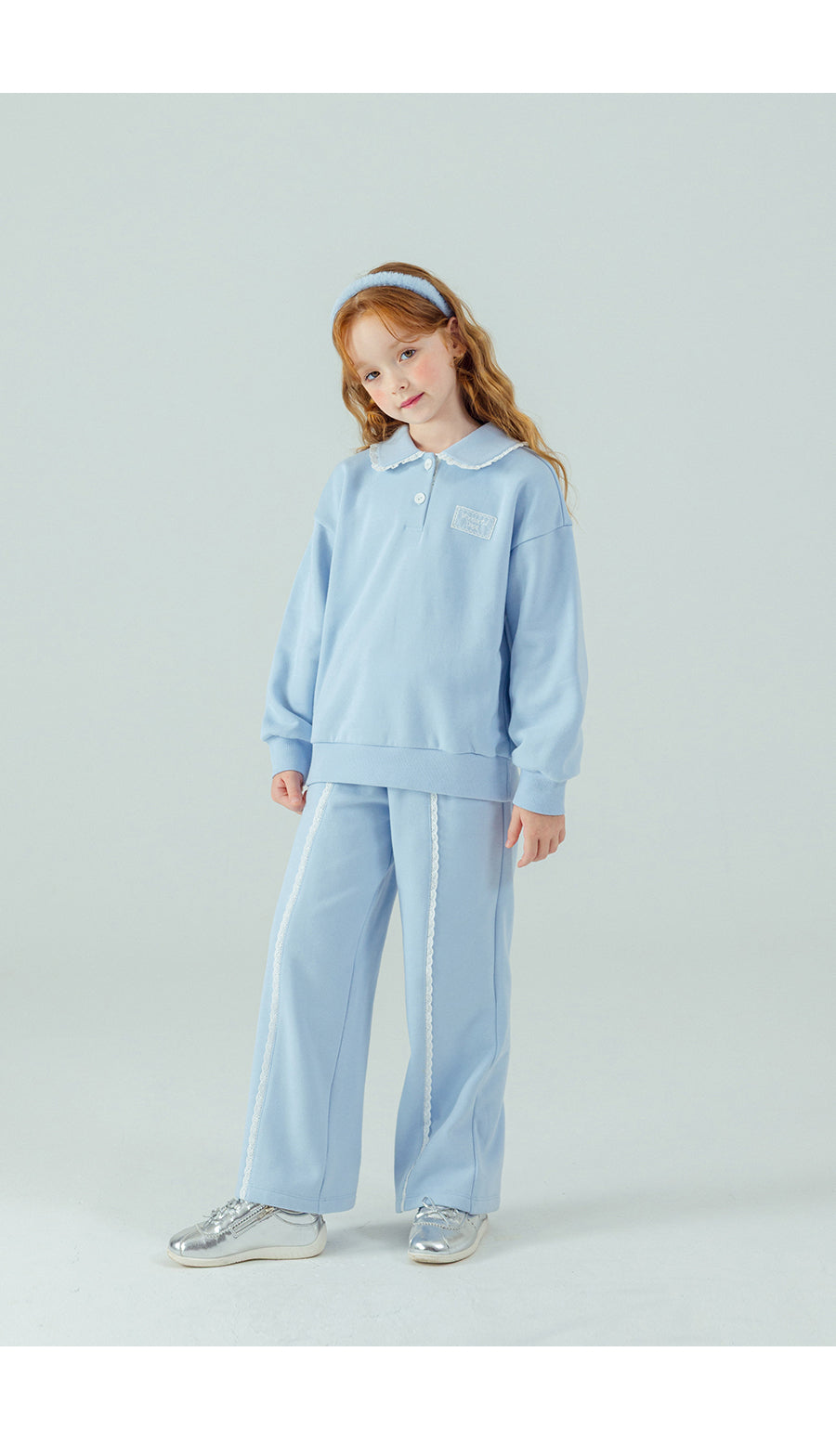 I LOVE J Lace collar fleece 2pc set