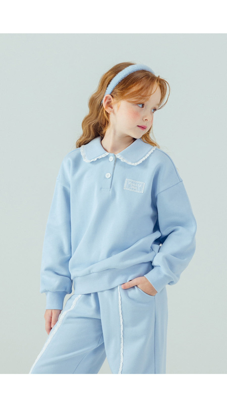 I LOVE J Lace collar fleece 2pc set