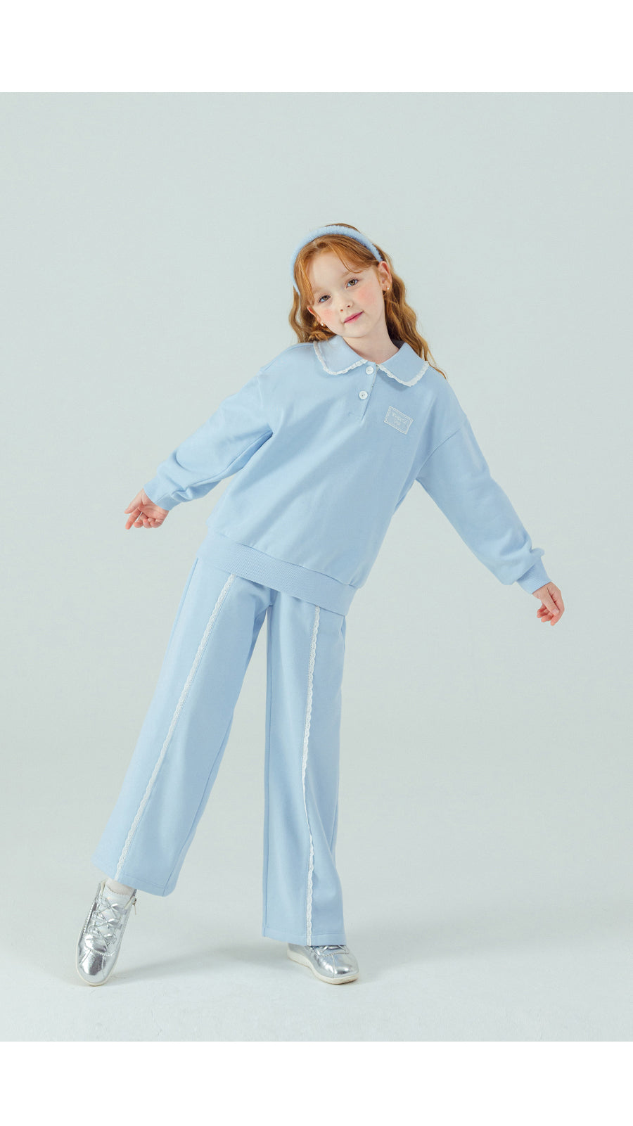 I LOVE J Lace collar fleece 2pc set