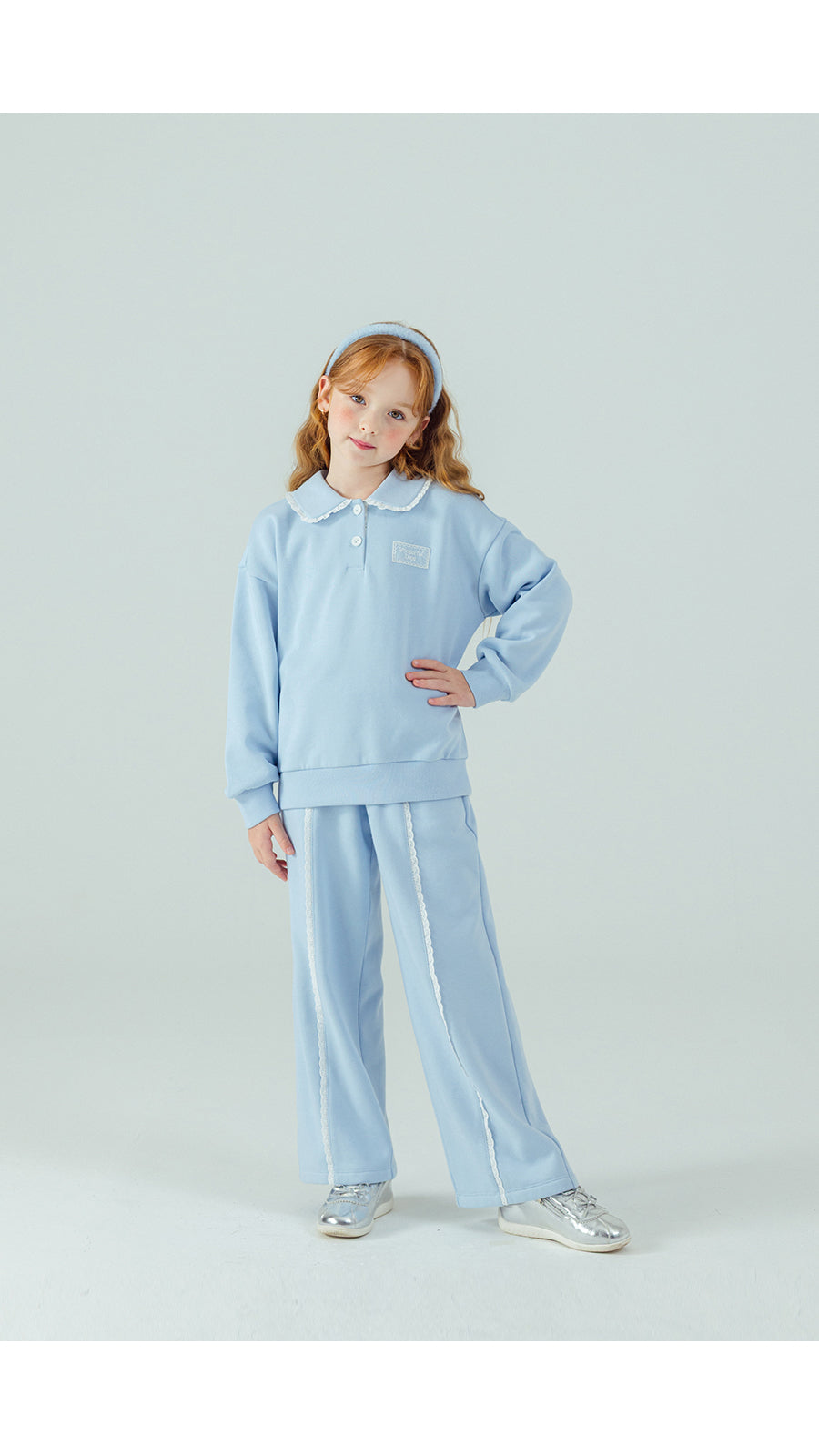 I LOVE J Lace collar fleece 2pc set