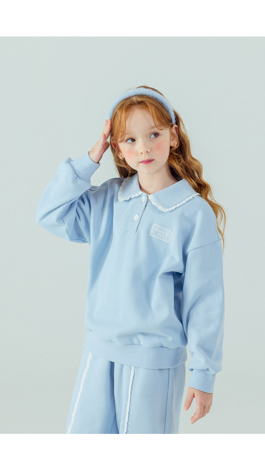 I LOVE J Lace collar fleece 2pc set