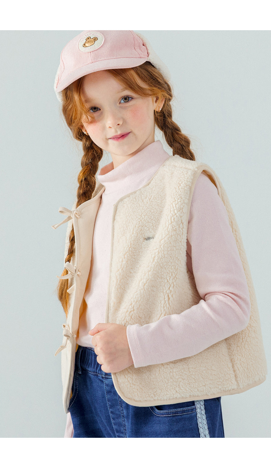 I LOVE J Ribbon point fleece vest