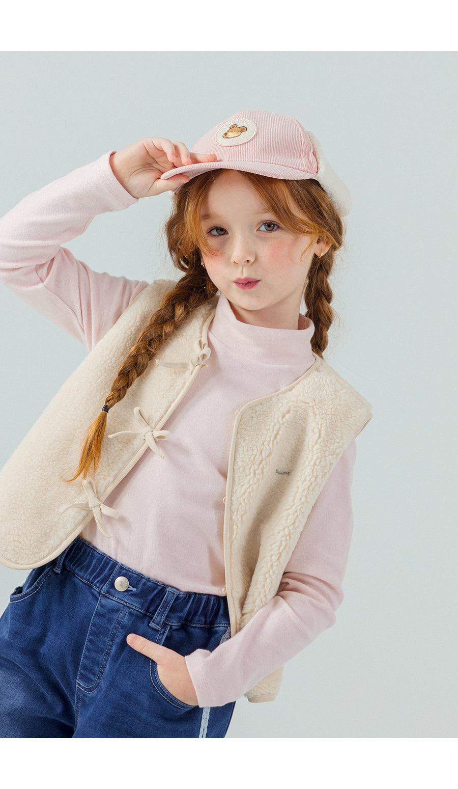 I LOVE J Ribbon point fleece vest