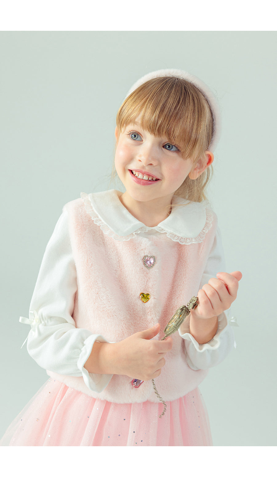 I LOVE J Stone button fur vest