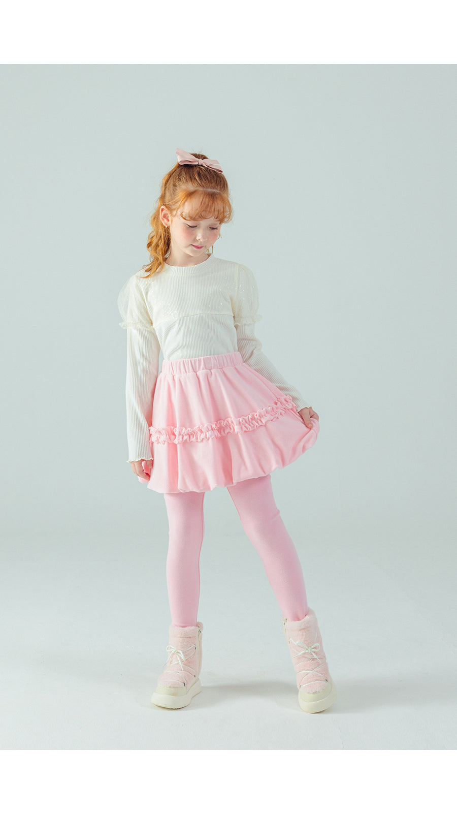 I LOVE J Shiny puff sleeve top