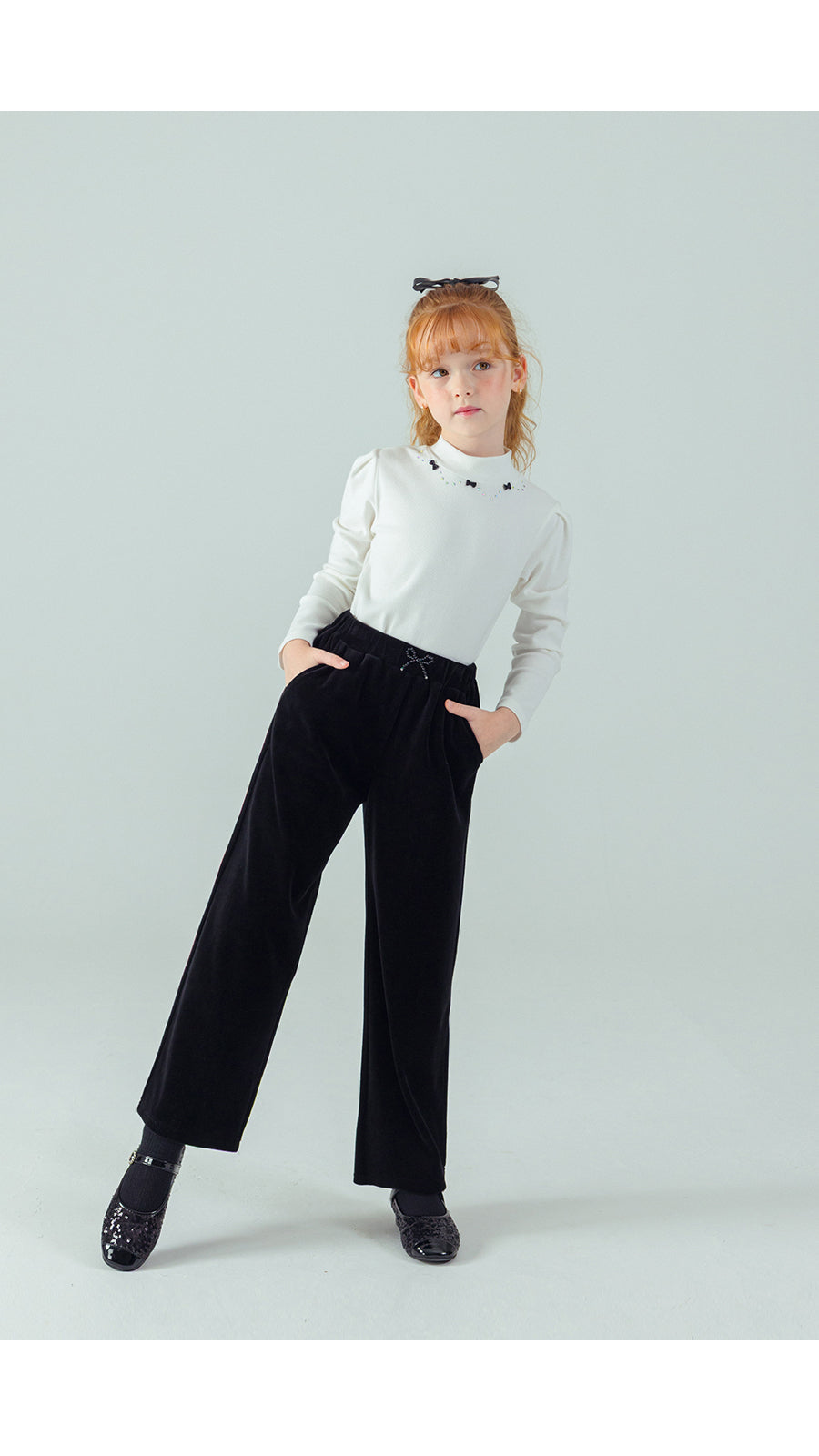 I LOVE J Ribbon stone point fleece top