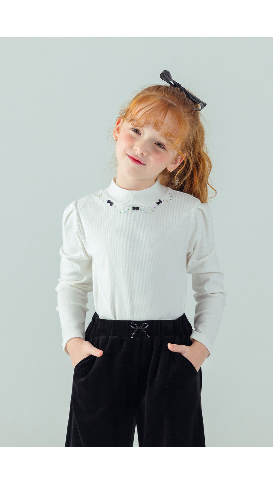 I LOVE J Ribbon stone point fleece top