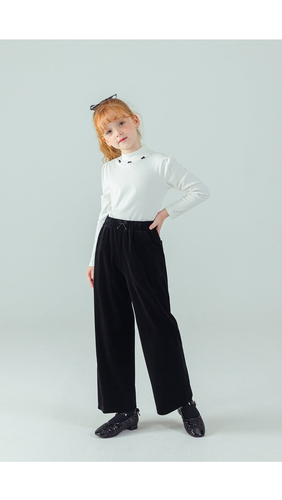 I LOVE J Ribbon stone point fleece top