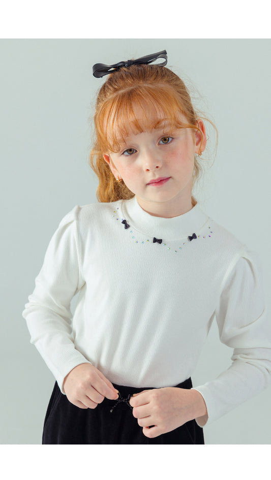 I LOVE J Ribbon stone point fleece top