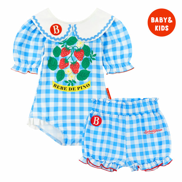 BEBE DE PINO Check strawberry collar swimsuit set