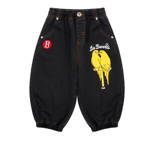 BEBE DE PINO Parrot baby denim jogger pants