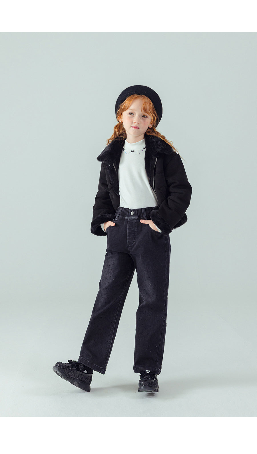 I LOVE J Ribbon stone point fleece top