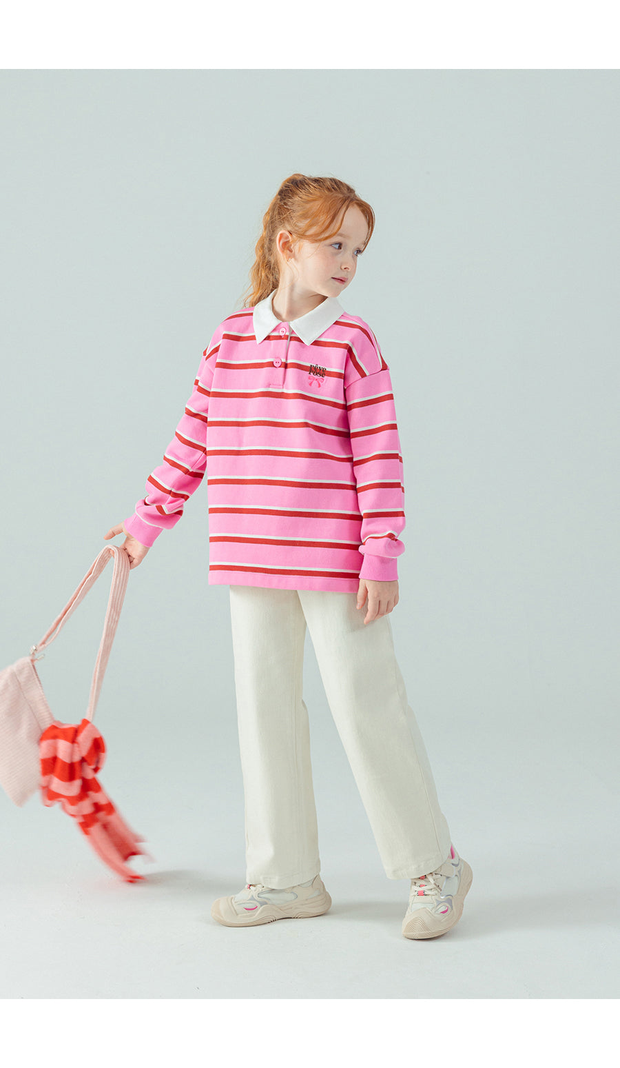 I LOVE J Collar fleece striped top