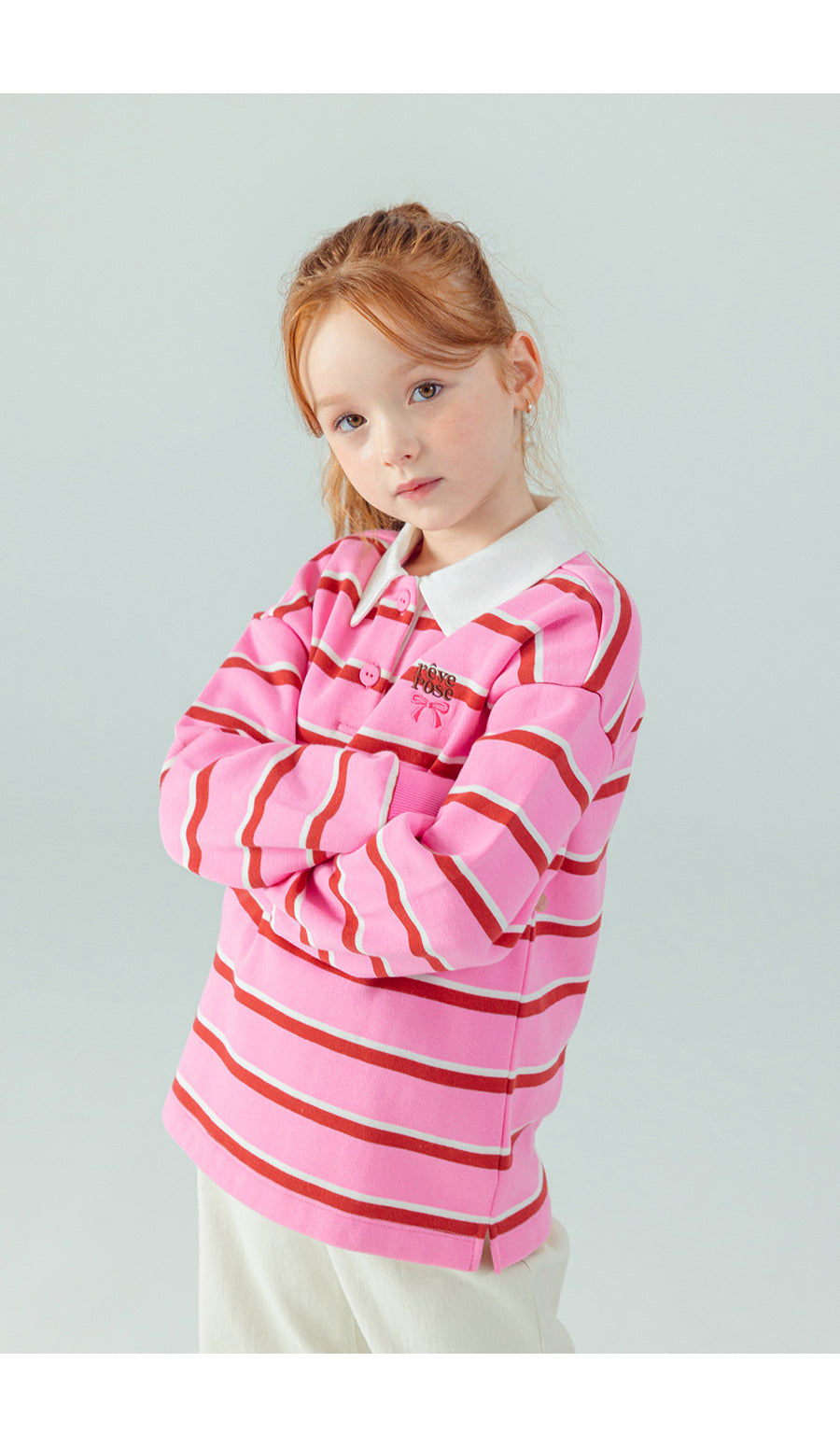 I LOVE J Collar fleece striped top