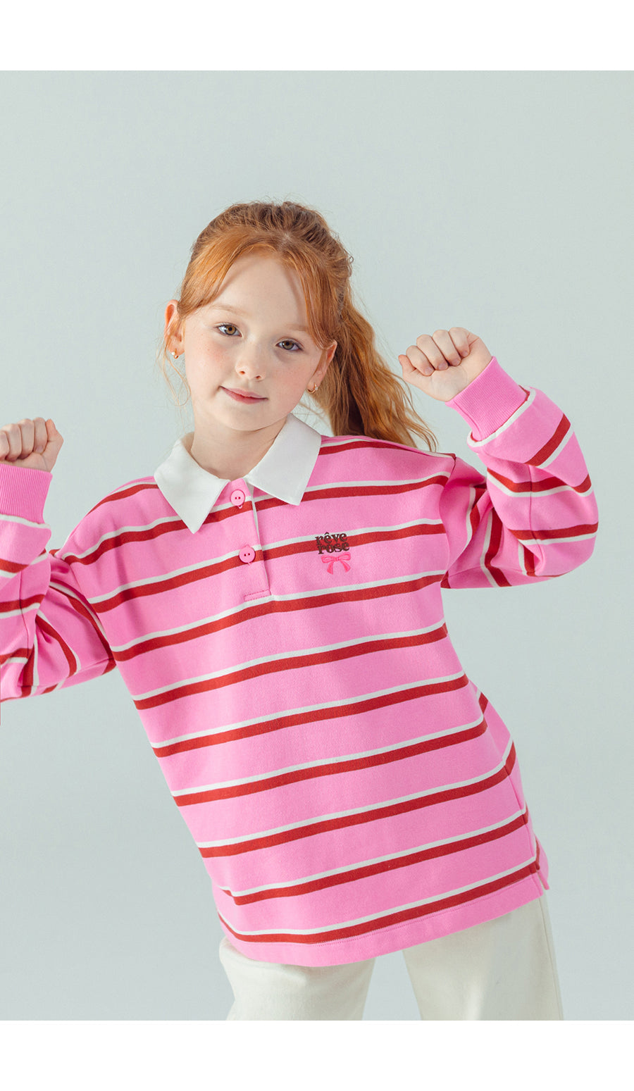 I LOVE J Collar fleece striped top