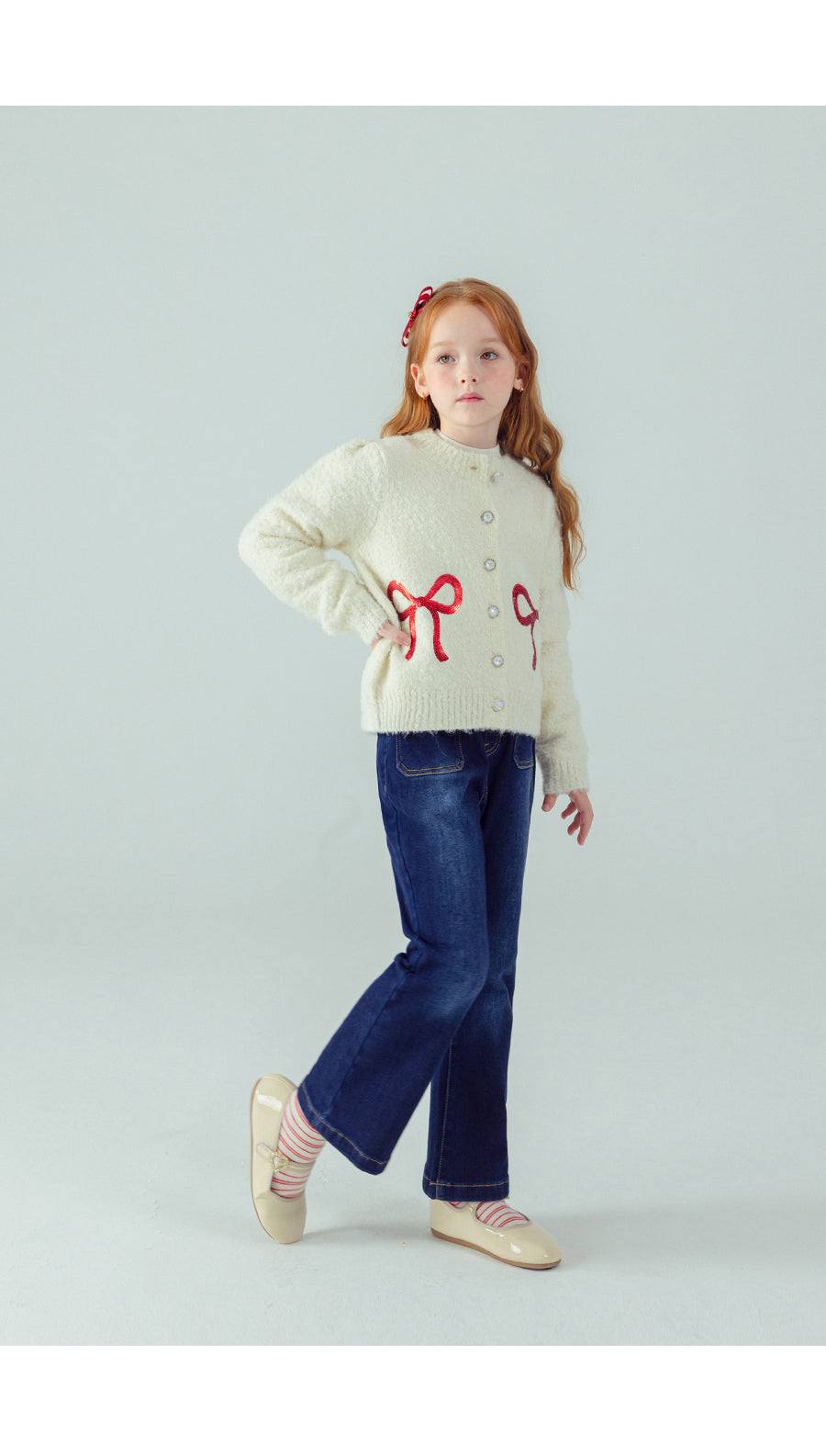 I LOVE J Ribbon spangle knit cardigan