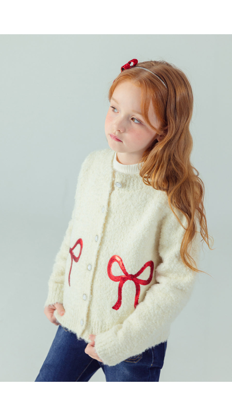 I LOVE J Ribbon spangle knit cardigan