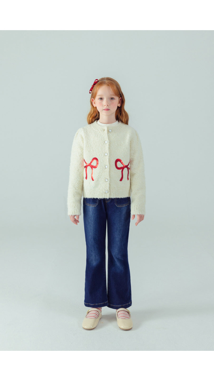 I LOVE J Ribbon spangle knit cardigan