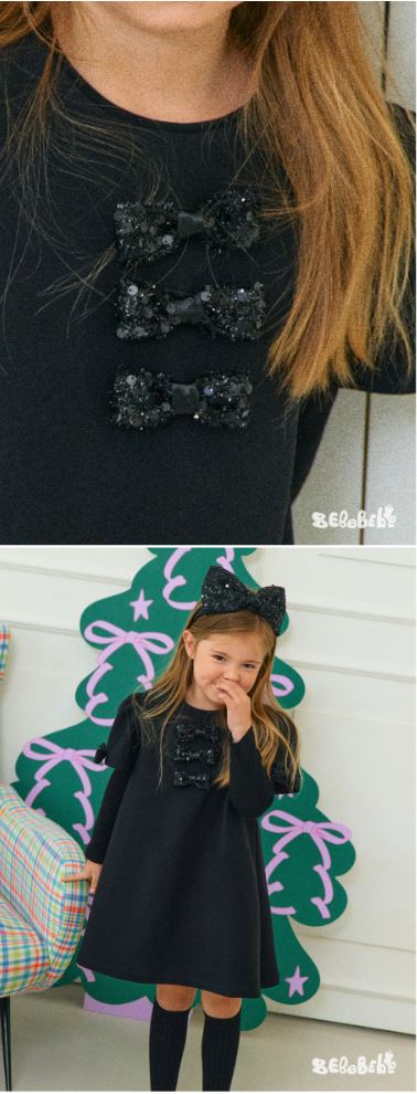 BEBEBEBE HOLIDAY 2025 Christmas puff ribbon dress (BLACK)