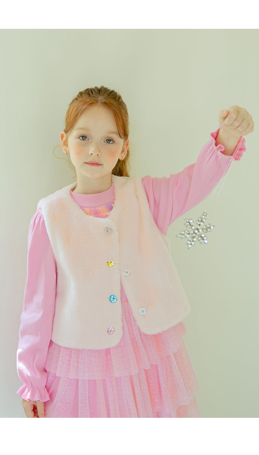 I LOVE J Stone button fur vest