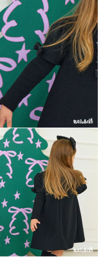 BEBEBEBE HOLIDAY 2025 Christmas puff ribbon dress (BLACK)