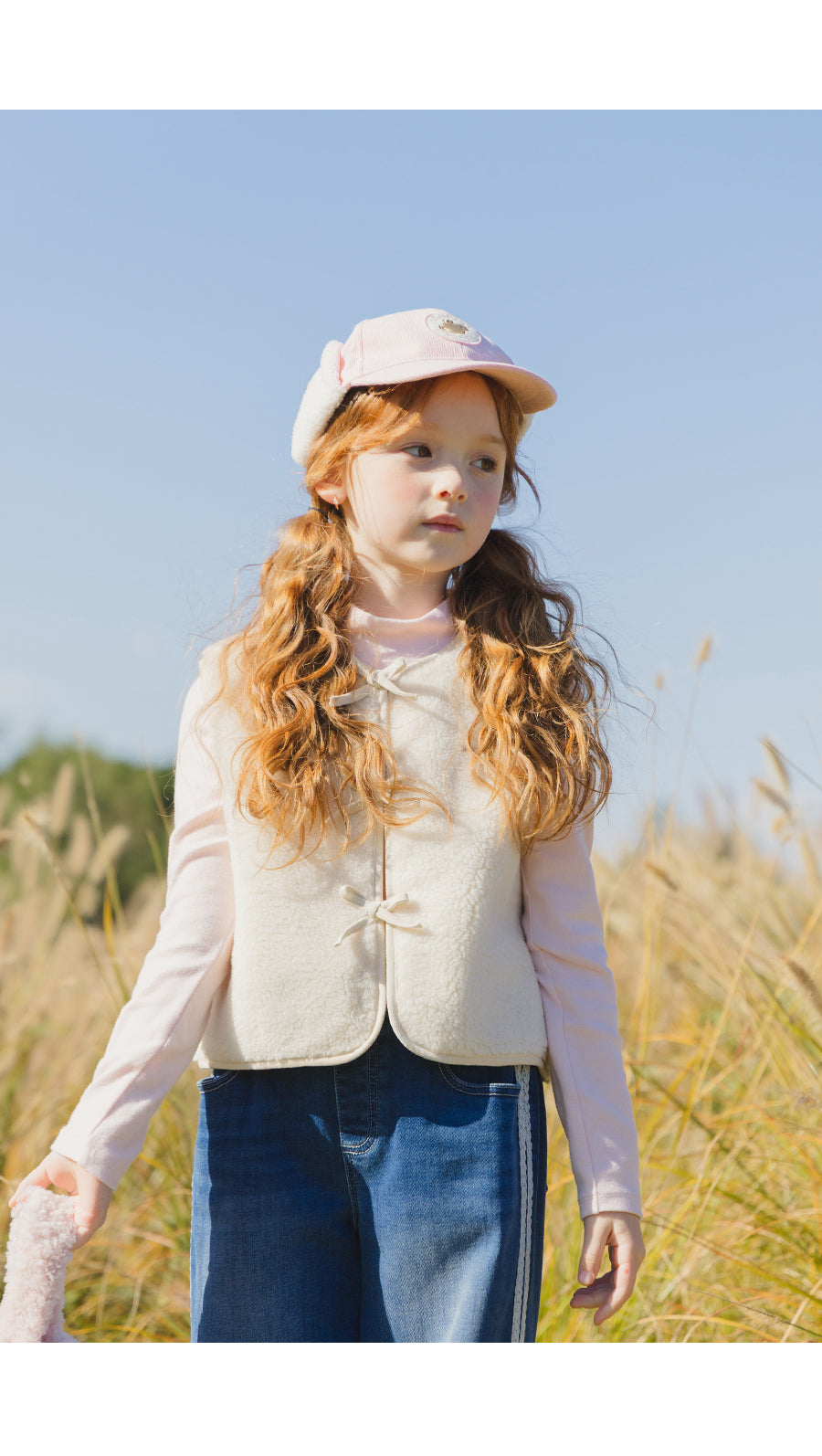 I LOVE J Ribbon point fleece vest