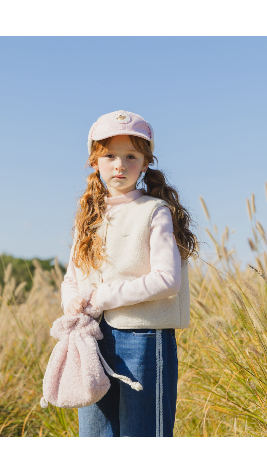 I LOVE J Ribbon point fleece vest