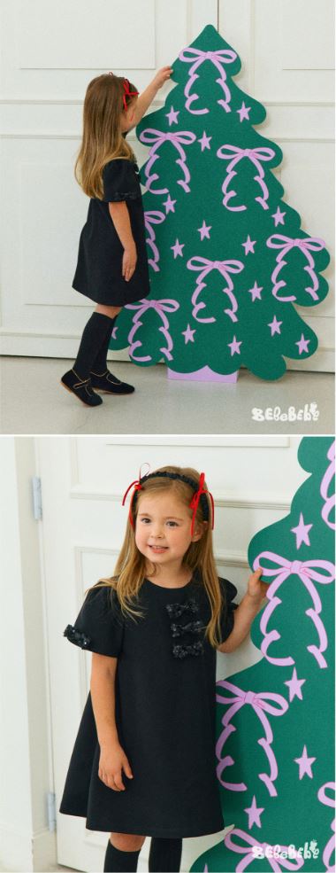 BEBEBEBE HOLIDAY 2025 Christmas puff ribbon dress (BLACK)