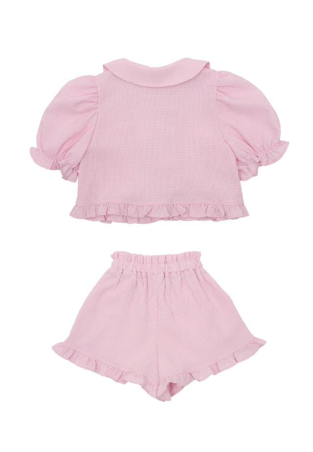 BEBEBEBE SUMMER cream rose check frill set