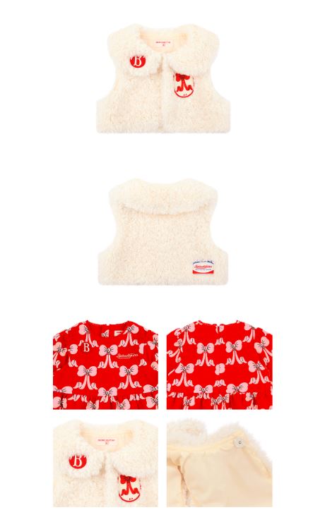 BEBE DE PINO All-over puff ribbon baby fur vest one-piece set