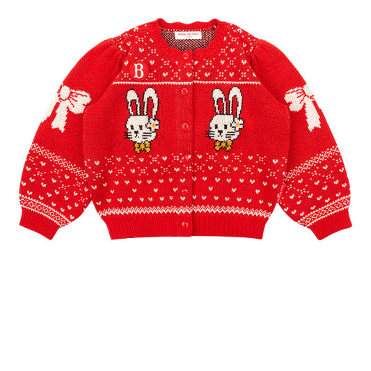 BEBE DE PINO Ribbon bunny scallop sweater cardigan
