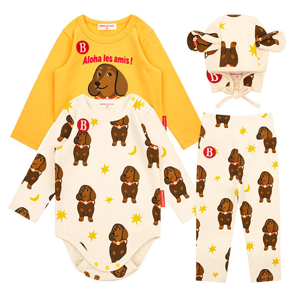 BEBE DE PINO All over dachshund baby bodysuit set