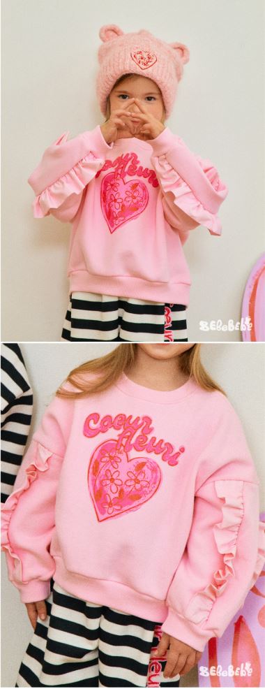 BEBEBEBE HOLIDAY Flower heart frill sweatshirt (PINK)