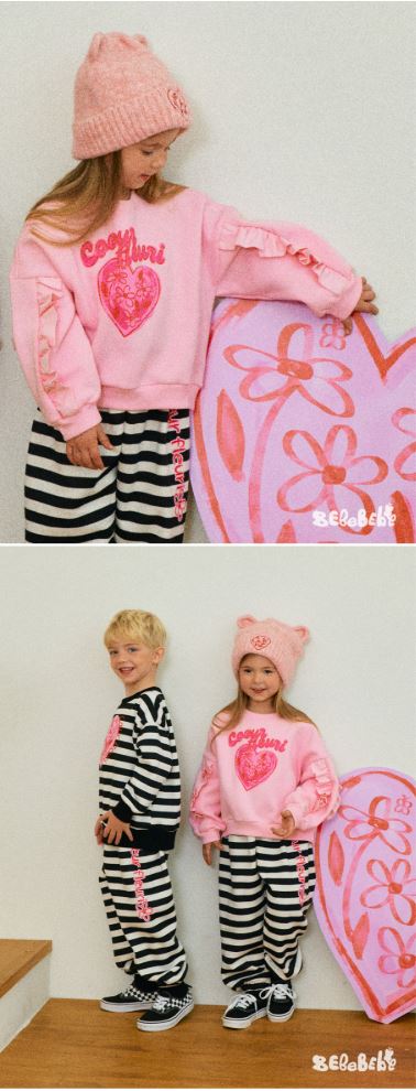 BEBEBEBE HOLIDAY Flower heart frill sweatshirt (PINK)
