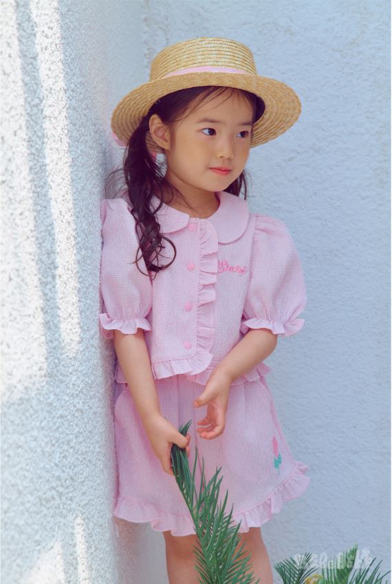 BEBEBEBE SUMMER cream rose check frill set