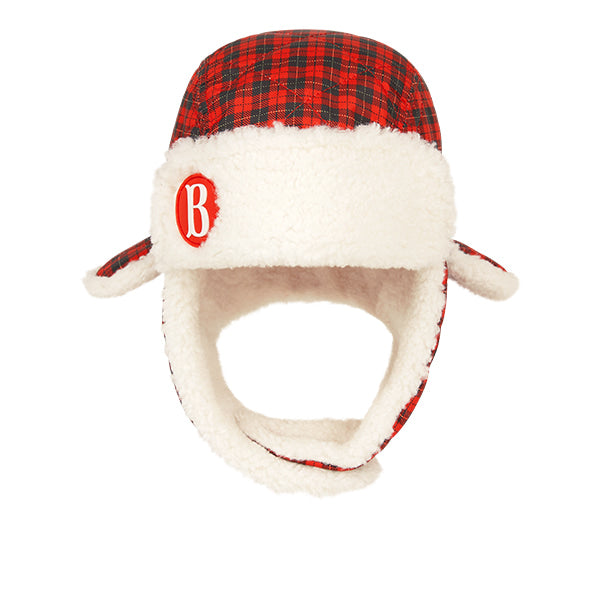 BEBE DE PINO Check baby quilted dumble fur flap hat