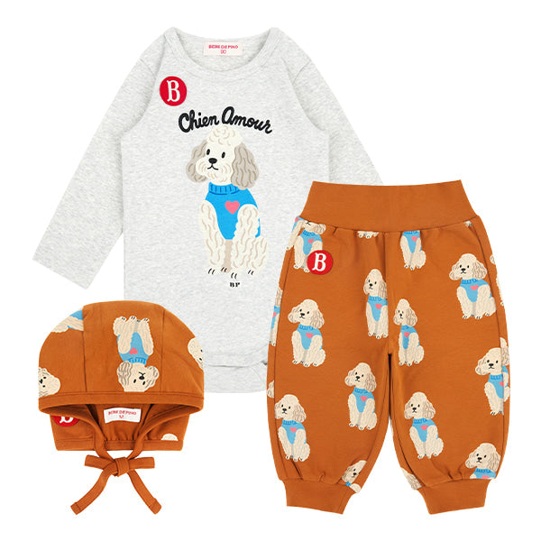 BEBE DE PINO All over poodle baby bodysuit set