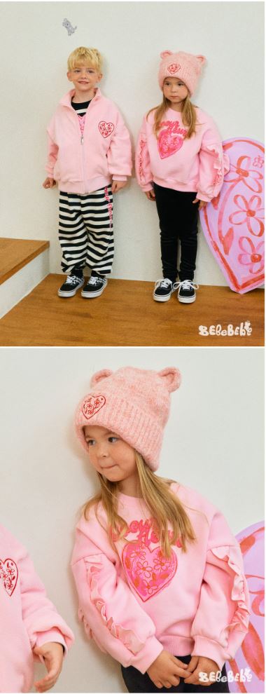 BEBEBEBE HOLIDAY Flower heart frill sweatshirt (PINK)