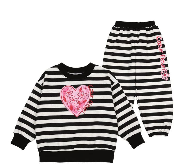 BEBEBEBE HOLIDAY Flower heart stripe training SET (BLACK)