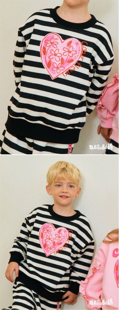 BEBEBEBE HOLIDAY Flower heart stripe training SET (BLACK)