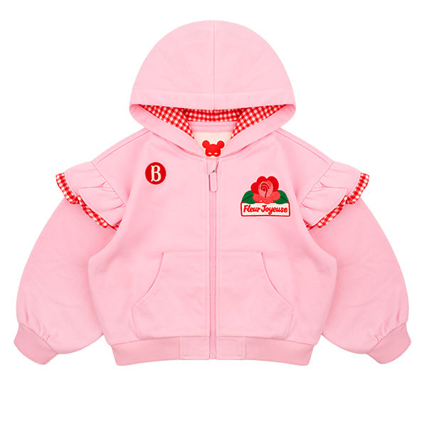 BEBE DE PINO Camellia ruffle hoodie zip up jacket