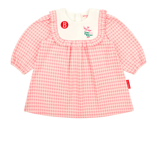 BEBE DE PINO Flower bird baby jacquard check dress