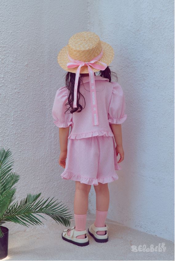 BEBEBEBE SUMMER cream rose check frill set