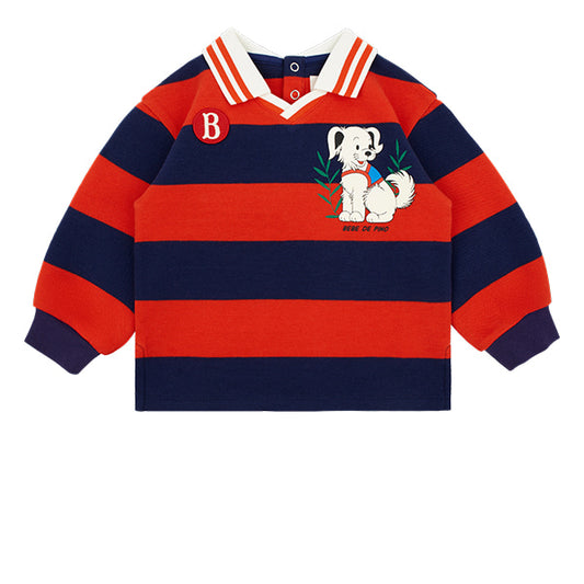 BEBE DE PINO Smiling puppy baby yoko collar stripe long sleeve tee