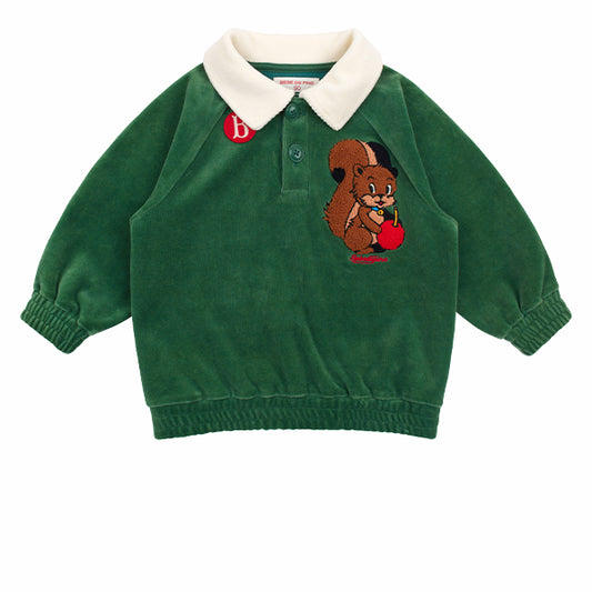 BEBE DE PINO Squirrel baby collar velour sweatshirt